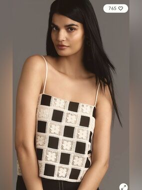 Anthropologie Blue Tassel crochet checked Tank